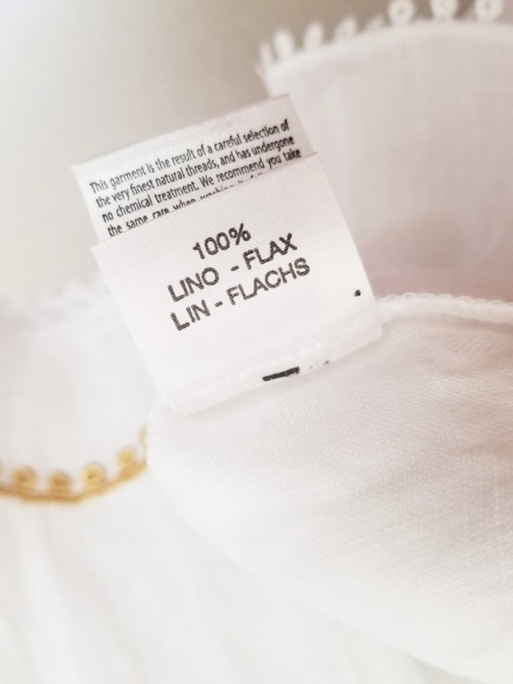 Purotatto 100% Linen Flax Blouse Top White Bell Sleeves Crochet Trim Italy 44 M - Picture 8 of 13